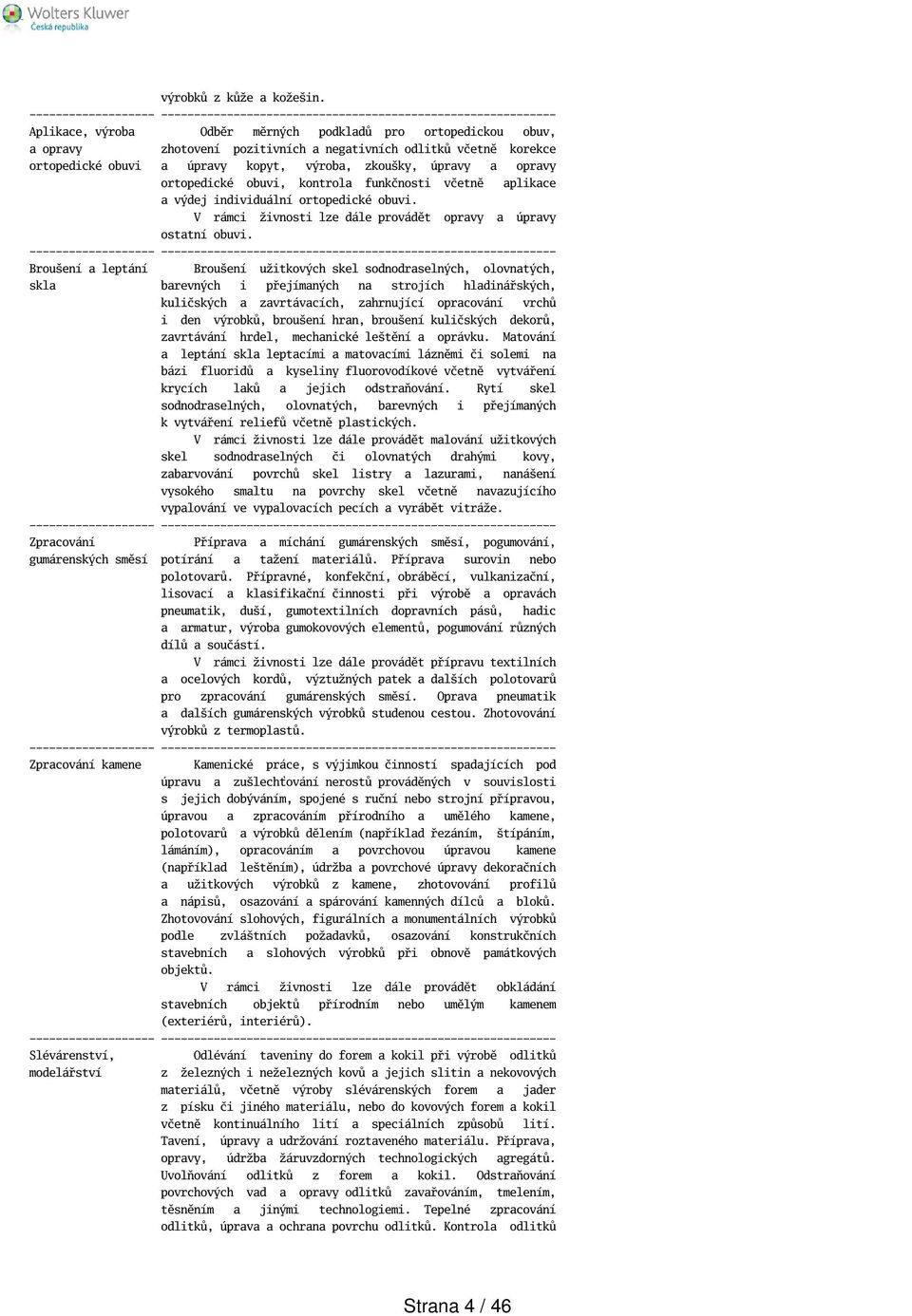 ortopedické obuvi, kontrola funkčnosti včetně aplikace a výdej individuální ortopedické obuvi. V rámci živnosti lze dále provádět opravy a úpravy ostatní obuvi.