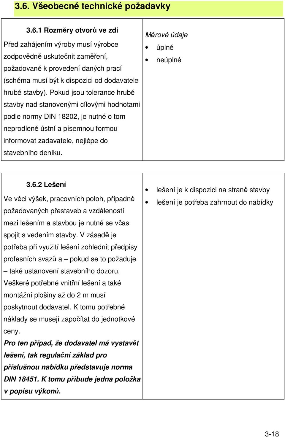 Mrové údaje úplné neúplné 3.6.2 Lešení Ve vci výšek, pracovních poloh, pípadn požadovaných pestaveb a vzdáleností mezi lešením a stavbou je nutné se vas spojit s vedením stavby.