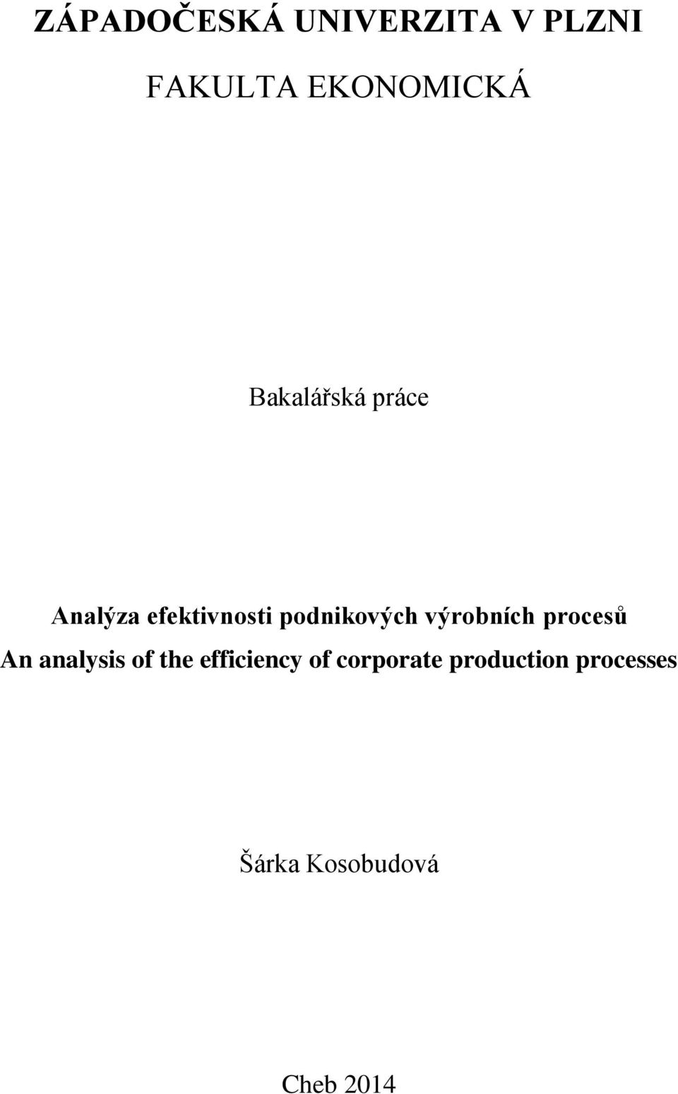 výrobních procesů An analysis of the efficiency of