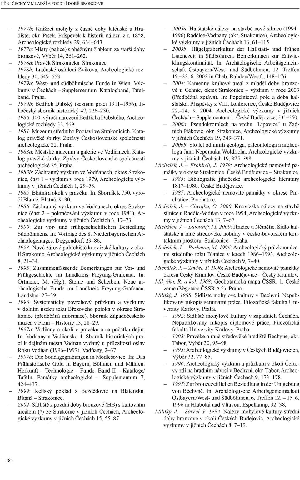 1979a: West- und südböhmische Funde in Wien. Výzkumy v Čechách Supplementum. Katalogband, Tafelband. 1979b: Bedřich Dubský (seznam prací 1911 1956), Jihočeský sborník historický 47, 226 230.