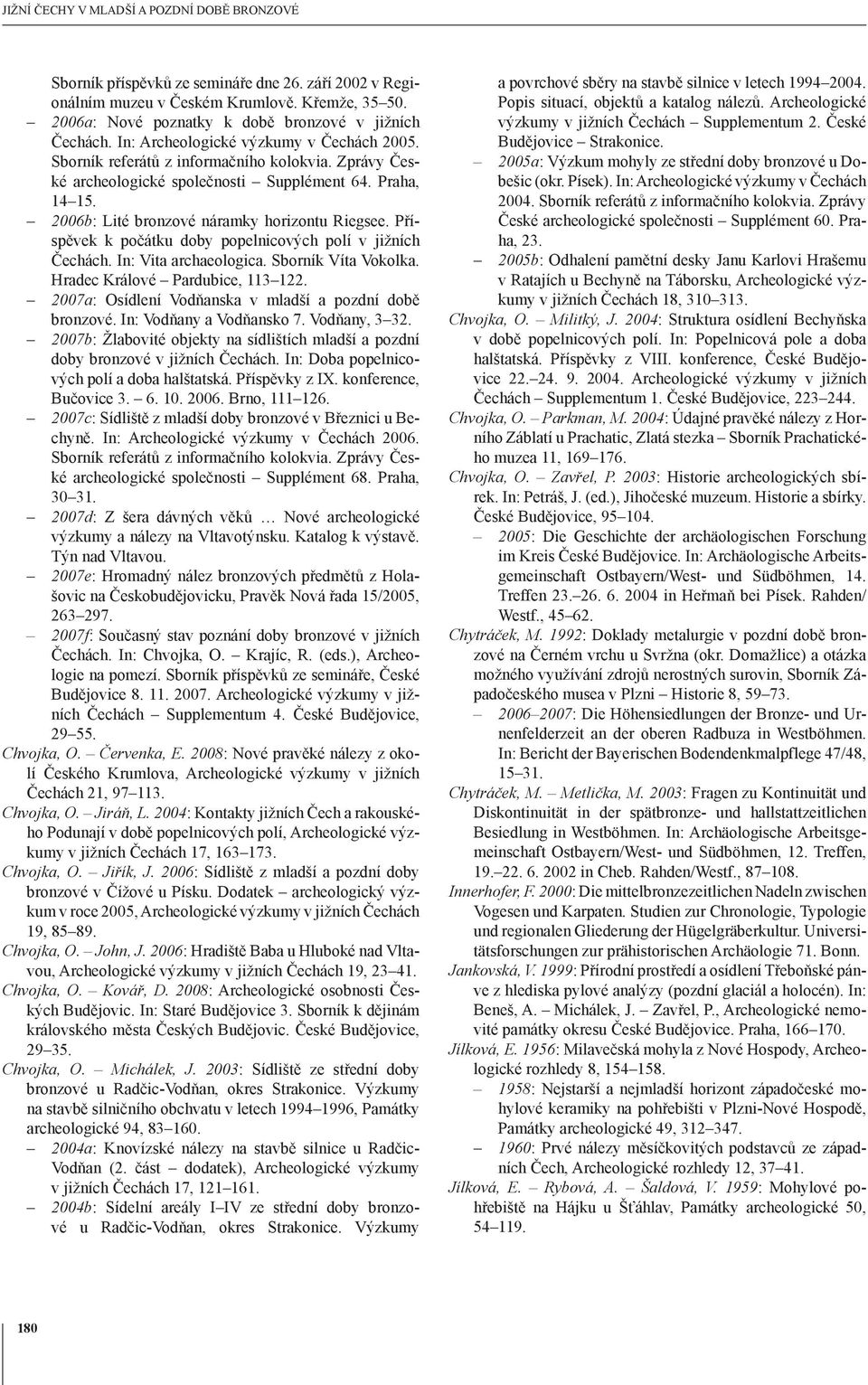 Praha, 14 15. 2006b: Lité bronzové náramky horizontu Riegsee. Příspěvek k počátku doby popelnicových polí v jižních Čechách. In: Vita archaeologica. Sborník Víta Vokolka.