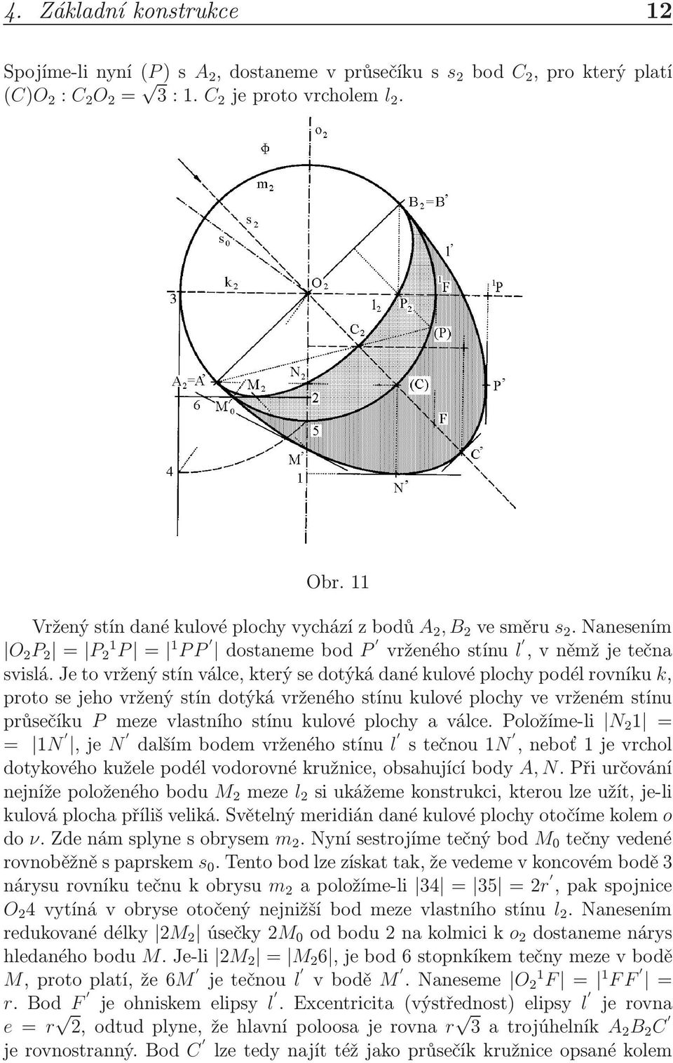 jetovrženýstínválce,kterýsedotýkádanékulovéplochypodélrovníku k, proto se jeho vržený stín dotýká vrženého stínu kulové plochy ve vrženém stínu průsečíku P mezevlastníhostínukulovéplochyaválce.