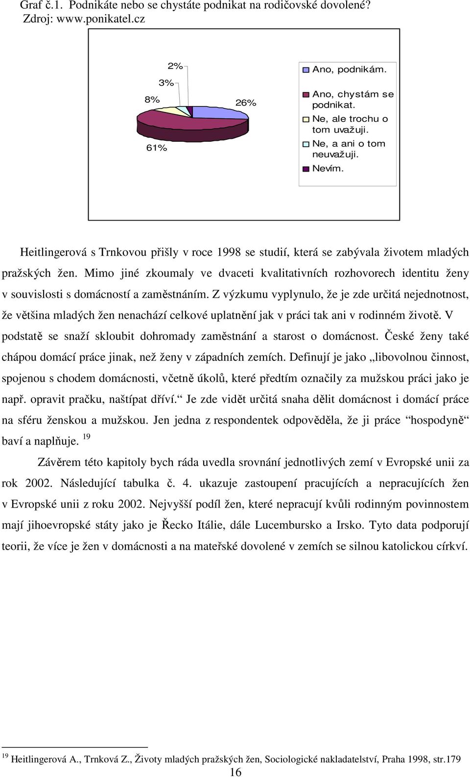 Mimo jiné zkoumaly ve dvaceti kvalitativních rozhovorech identitu ženy v souvislosti s domácností a zaměstnáním.