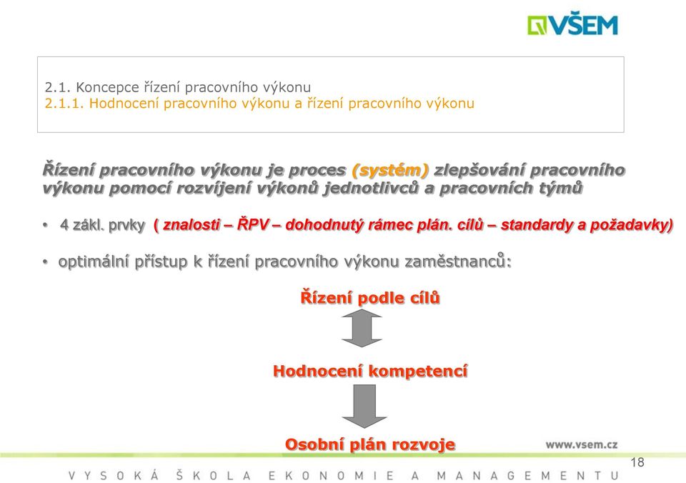 jednotlivců a pracovních týmů 4 zákl. prvky ( znalosti ŘPV dohodnutý rámec plán.