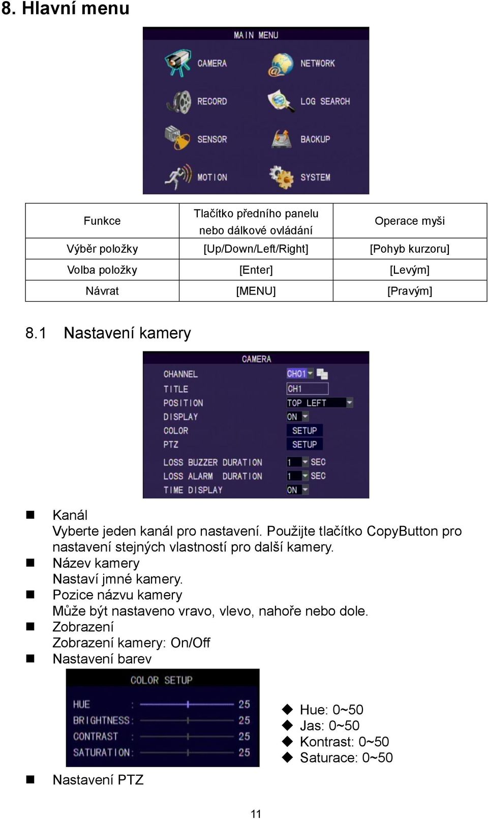 Použijte tlačítko CopyButton pro nastavení stejných vlastností pro další kamery. Název kamery Nastaví jmné kamery.