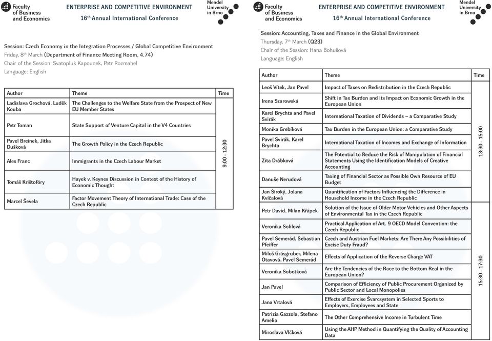 Grochová, Luděk Kouba Petr Toman Pavel Breinek, Jitka Dušková Ales Franc The Challenges to the Welfare State from the Prospect of New EU Member States State Support of Venture Capital in the V4