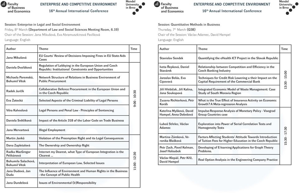 Mikušová EU Courts' Review of Decisions Imposing Fines in EU State Aids Cases Stanislav Sendek Quantifying the ehealth ICT Project in the Slovak Republic Daniela Dvořáková Michaela Poremská, Bohumil