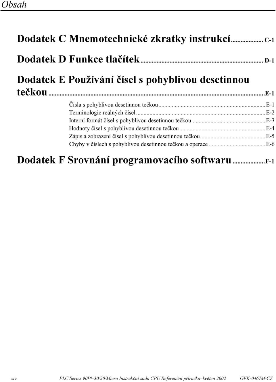 ..e-3 Hodnoty čísel s pohyblivou desetinnou tečkou...e-4 Zápis a zobrazení čísel s pohyblivou desetinnou tečkou.