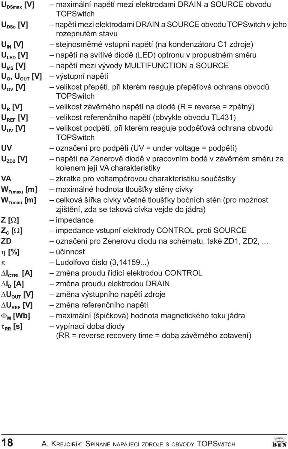 napìtí (na kondenzátoru C1 zdroje) napìtí na svítivé diodì (LED) optronu v propustném smìru napìtí mezi vývody MULTIFUNCTION a SOURCE výstupní napìtí velikost pøepìtí, pøi kterém reaguje pøepì ová