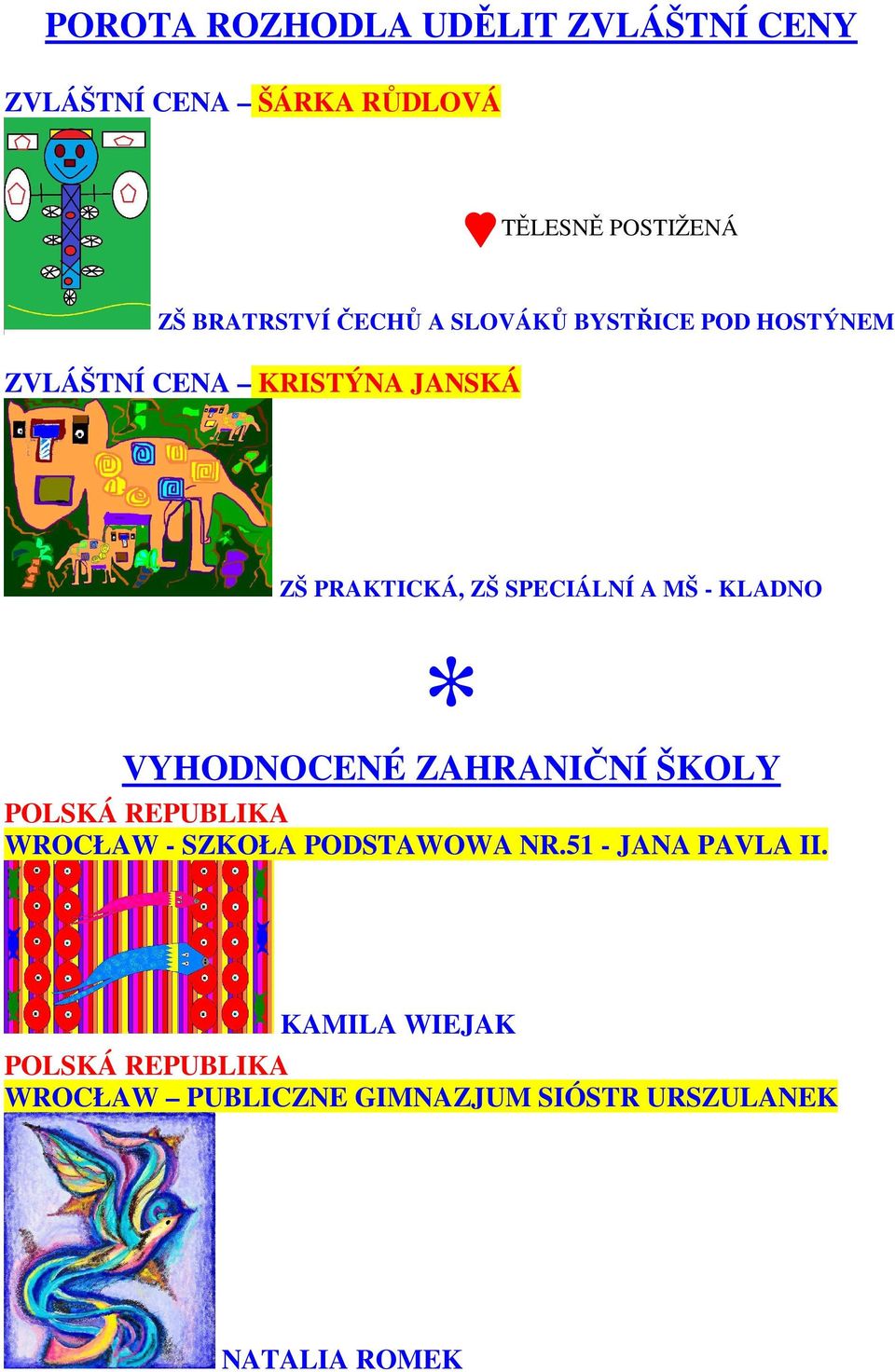 MŠ - KLADNO VYHODNOCENÉ ZAHRANIČNÍ ŠKOLY POLSKÁ REPUBLIKA WROCŁAW - SZKOŁA PODSTAWOWA NR.