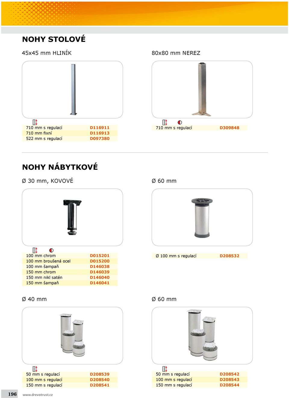 D146039 150 mm nikl satén D146040 150 mm šampaň D146041 Ø 100 mm s regulací D208532 Ø 40 mm Ø 60 mm 50 mm s regulací D208539 100 mm s