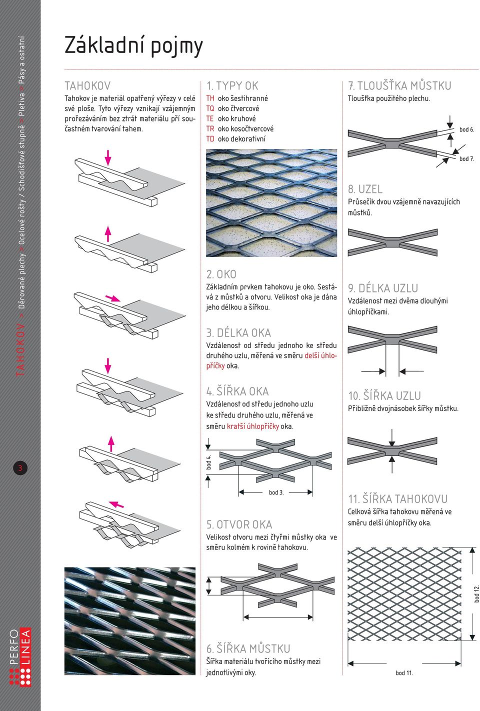Velikost oka je dána jeho délkou a šířkou. 3. DÉLKA OKA Vzdálenost od středu jednoho ke středu druhého uzlu, měřená ve směru delší úhlopříčky oka. 7. TLOUŠŤKA MŮSTKU Tloušťka použitého plechu. 8.