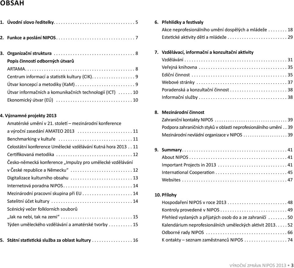 .. 9 Útvar informačních a komunikačních technologií (ICT)...10 Ekonomický útvar (EÚ)... 10 4. Významné projekty 2013 Amatérské umění v 21.