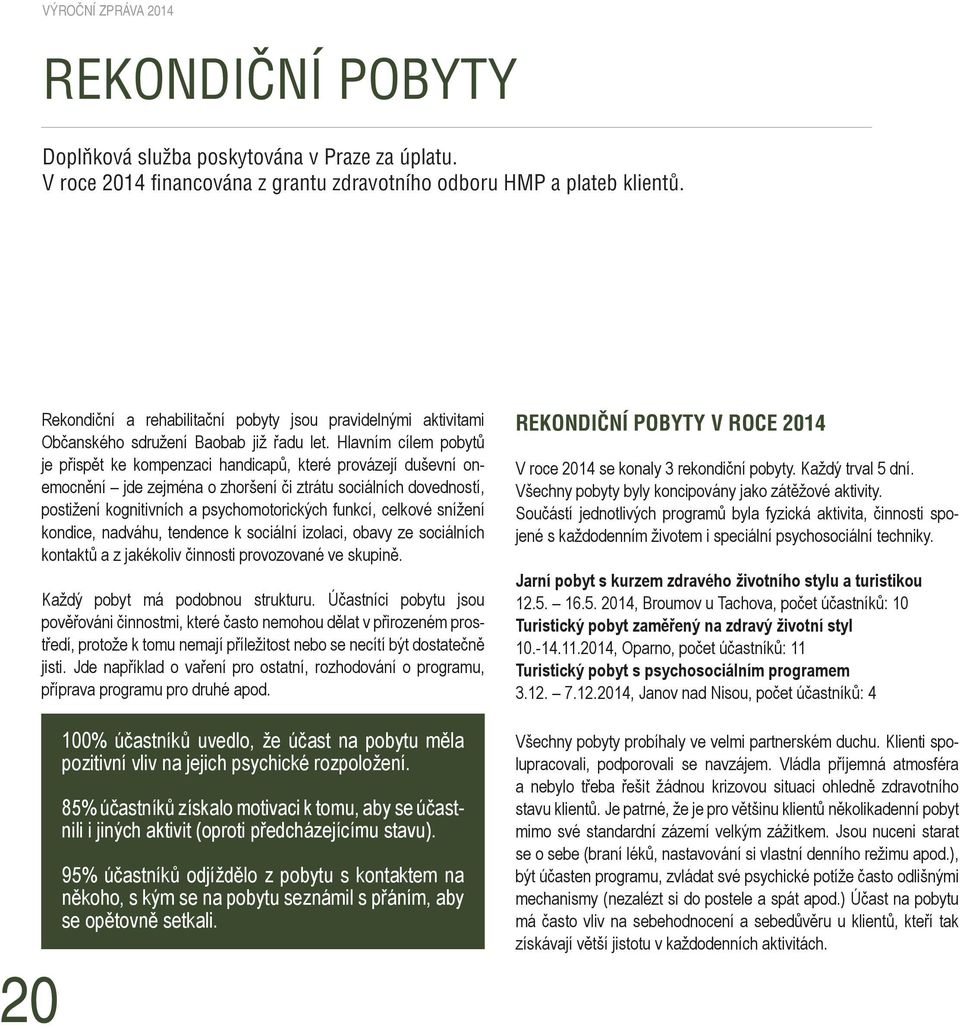 Hlavním cílem pobytů je přispět ke kompenzaci handicapů, které provázejí duševní onemocnění jde zejména o zhoršení či ztrátu sociálních dovedností, postižení kognitivních a psychomotorických funkcí,