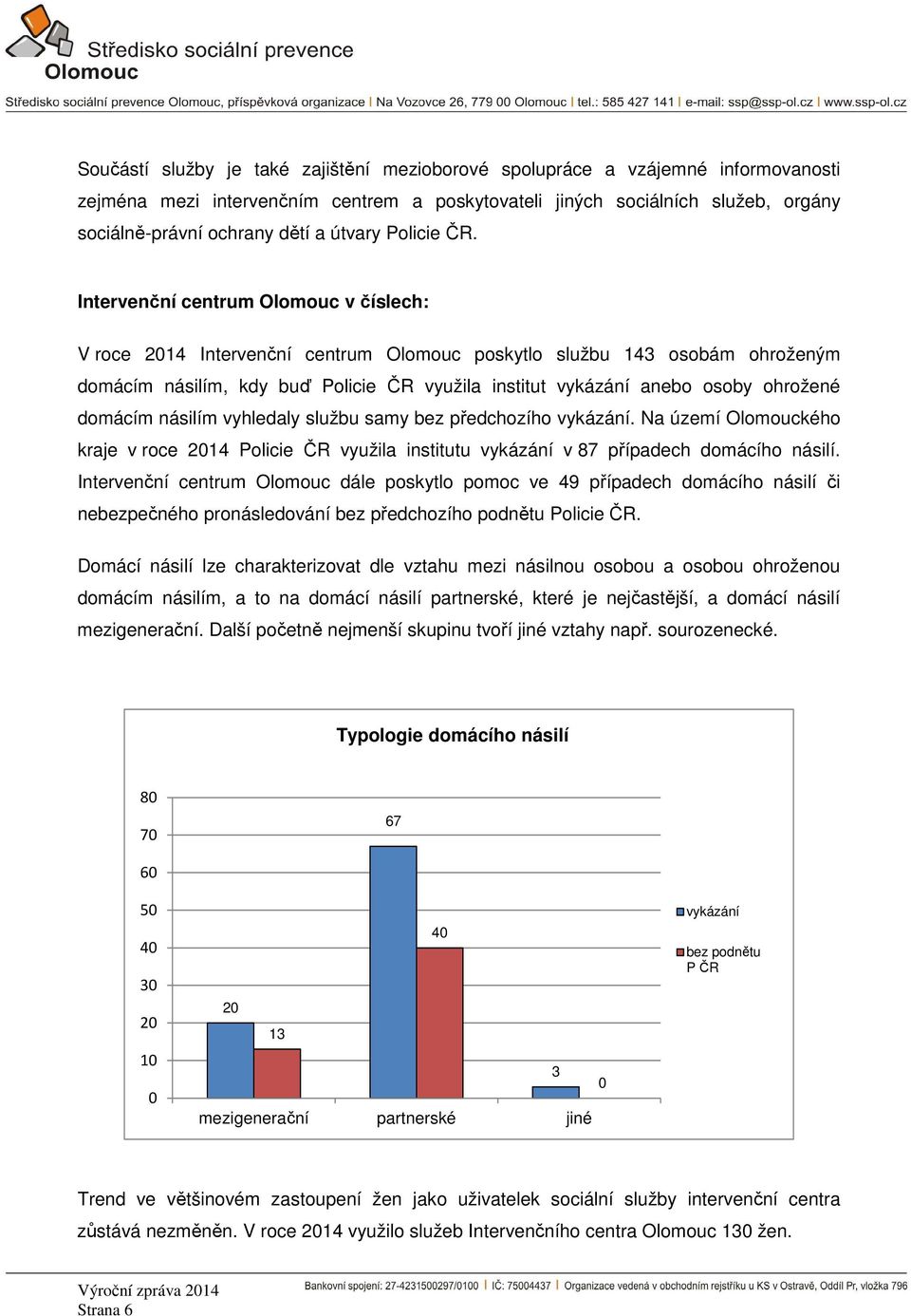 Intervenční centrum Olomouc v číslech: V roce 2014 Intervenční centrum Olomouc poskytlo službu 143 osobám ohroženým domácím násilím, kdy buď Policie ČR využila institut vykázání anebo osoby ohrožené