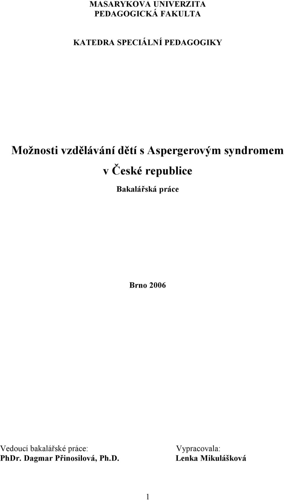 České republice Bakalářská práce Brno 2006 Vedoucí bakalářské