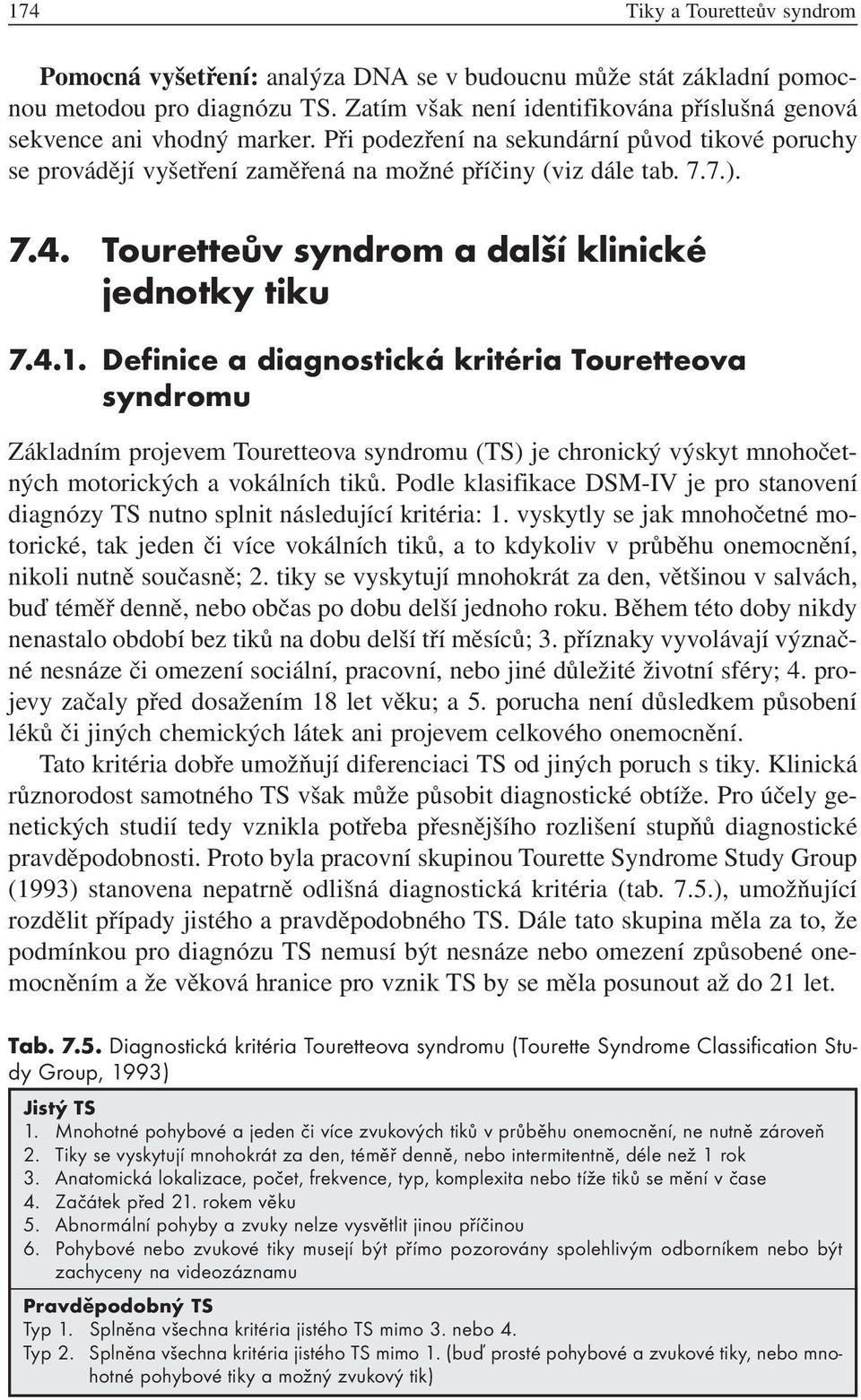 Touretteův syndrom a další klinické jednotky tiku 7.4.1.