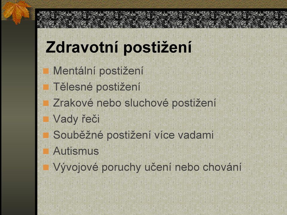 postižení Vady řeči Souběžné postižení více