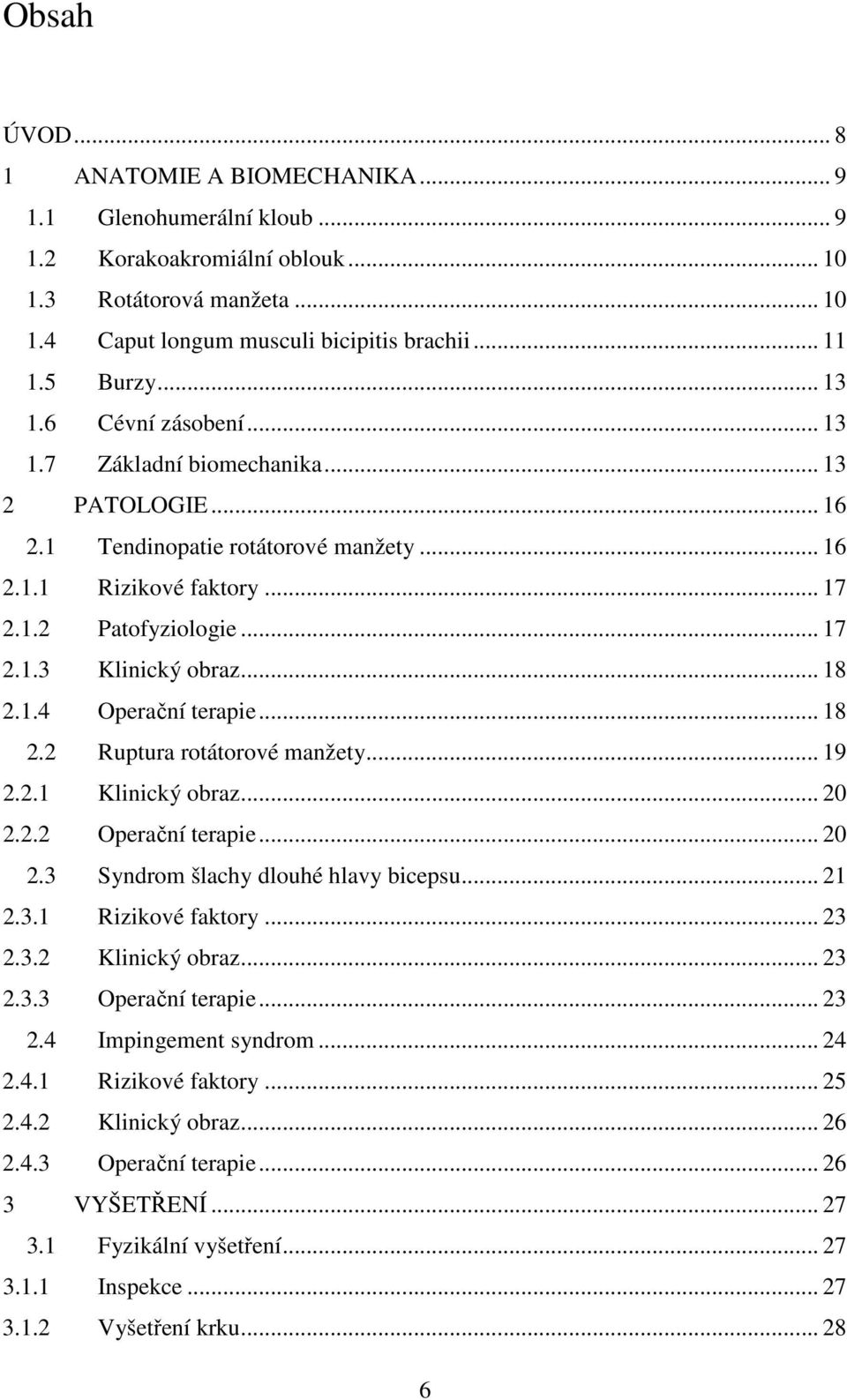 .. 18 2.1.4 Operační terapie... 18 2.2 Ruptura rotátorové manžety... 19 2.2.1 Klinický obraz... 20 2.2.2 Operační terapie... 20 2.3 Syndrom šlachy dlouhé hlavy bicepsu... 21 2.3.1 Rizikové faktory.