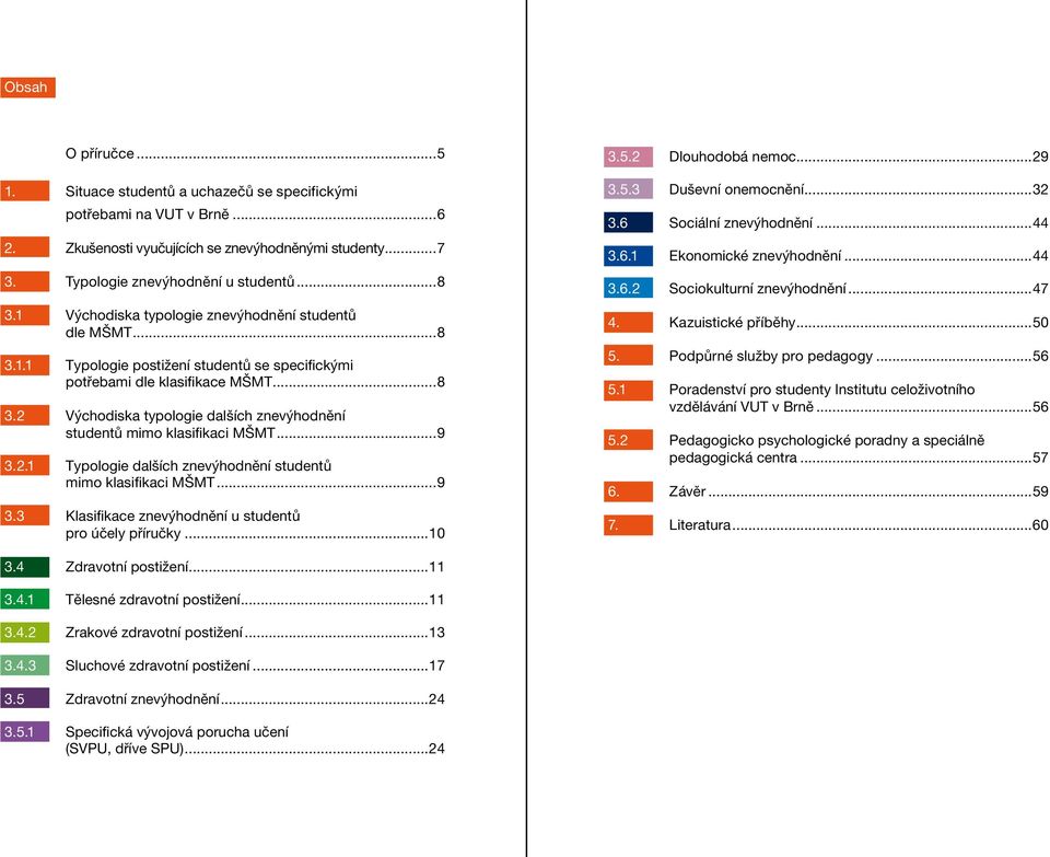 ..9 3.2.1 Typologie dalších znevýhodnění studentů mimo klasifikaci MŠMT...9 3.3 Klasifikace znevýhodnění u studentů pro účely příručky...10 3.5.2 Dlouhodobá nemoc...29 3.5.3 Duševní onemocnění...32 3.