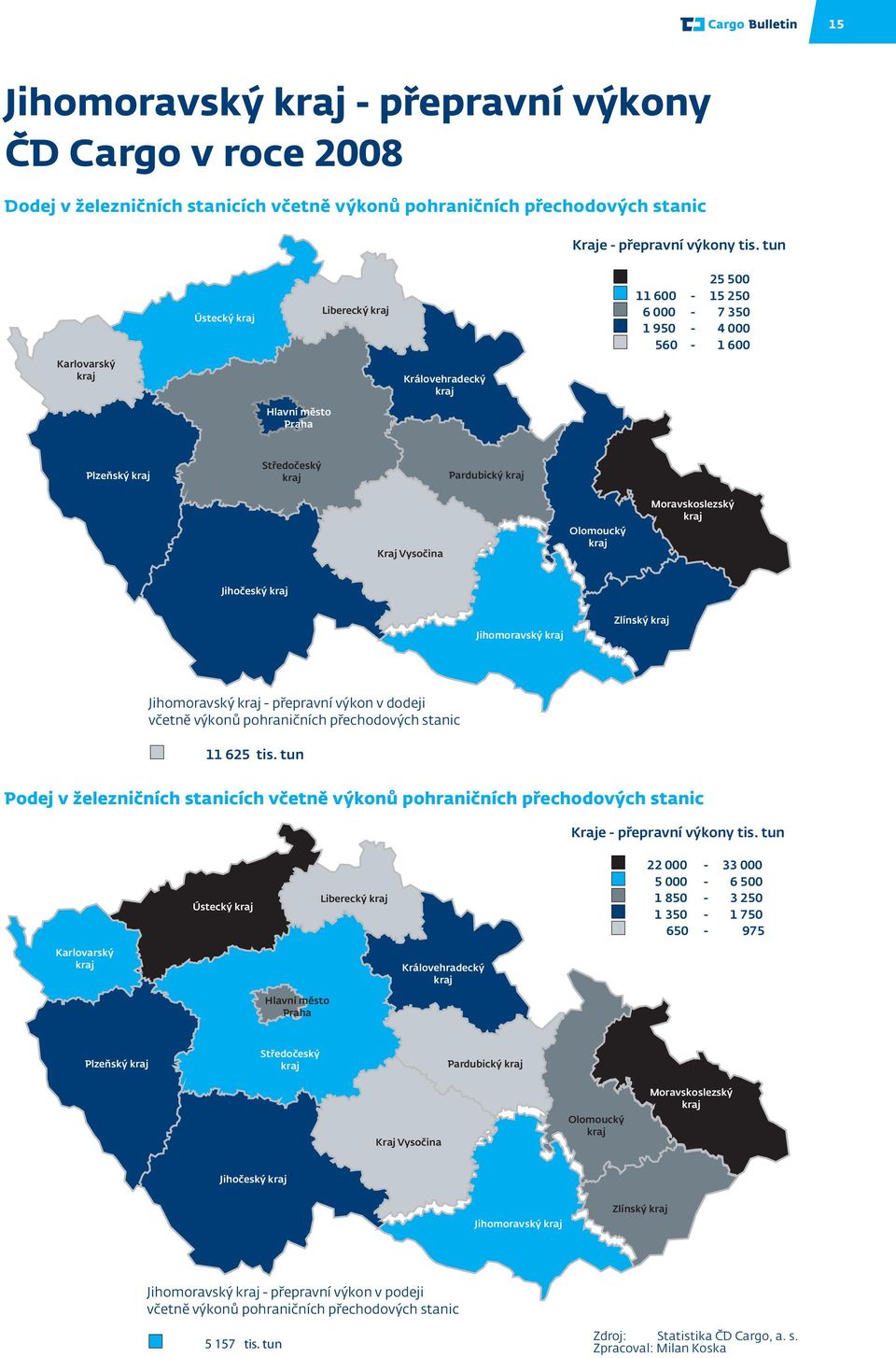 Vysočina Olomoucký kraj Moravskoslezský kraj Jihočeský kraj Jihomoravský kraj Zlínský kraj Jihomoravský kraj - přepravní výkon v dodeji včetně výkonů pohraničních přechodových stanic 11 625 tis.