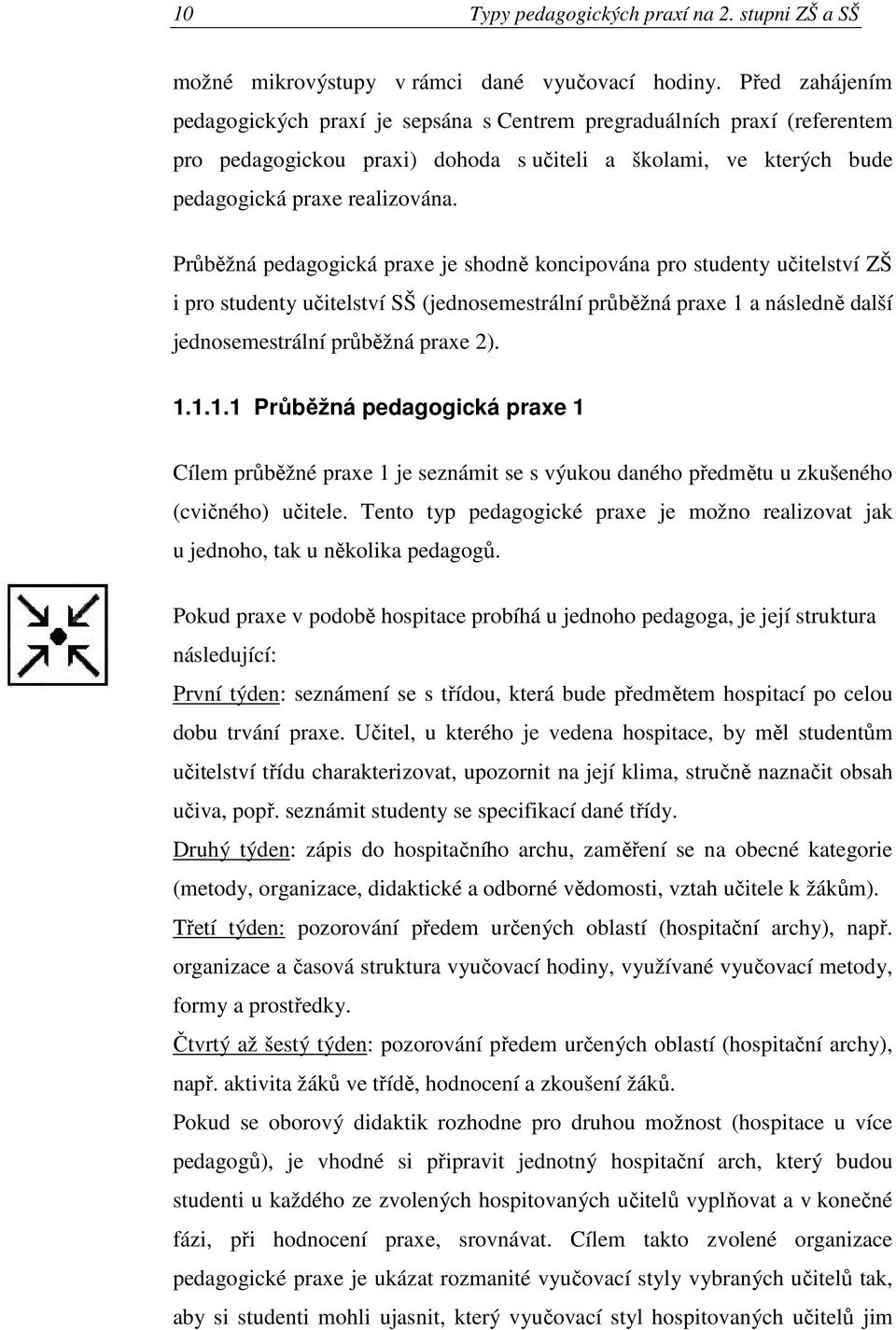 Průběžná pedagogická praxe je shodně koncipována pro studenty učitelství ZŠ i pro studenty učitelství SŠ (jednosemestrální průběžná praxe 1 