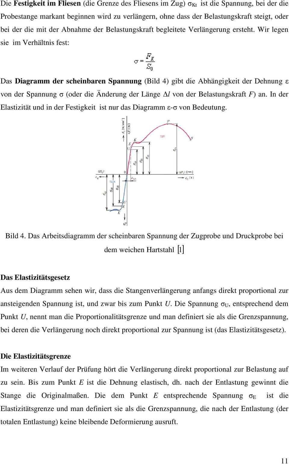 Wir legen sie im Verhältnis fest: Das Diagramm der scheinbaren Spannung (Bild 4) gibt die Abhängigkeit der Dehnung ε von der Spannung σ (oder die Änderung der Länge l von der Belastungskraft F) an.