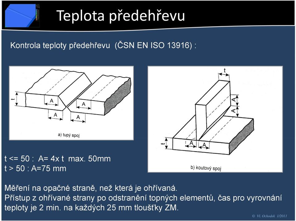 50mm t > 50 : A=75 mm Měření na opačné straně, než která je ohřívaná.