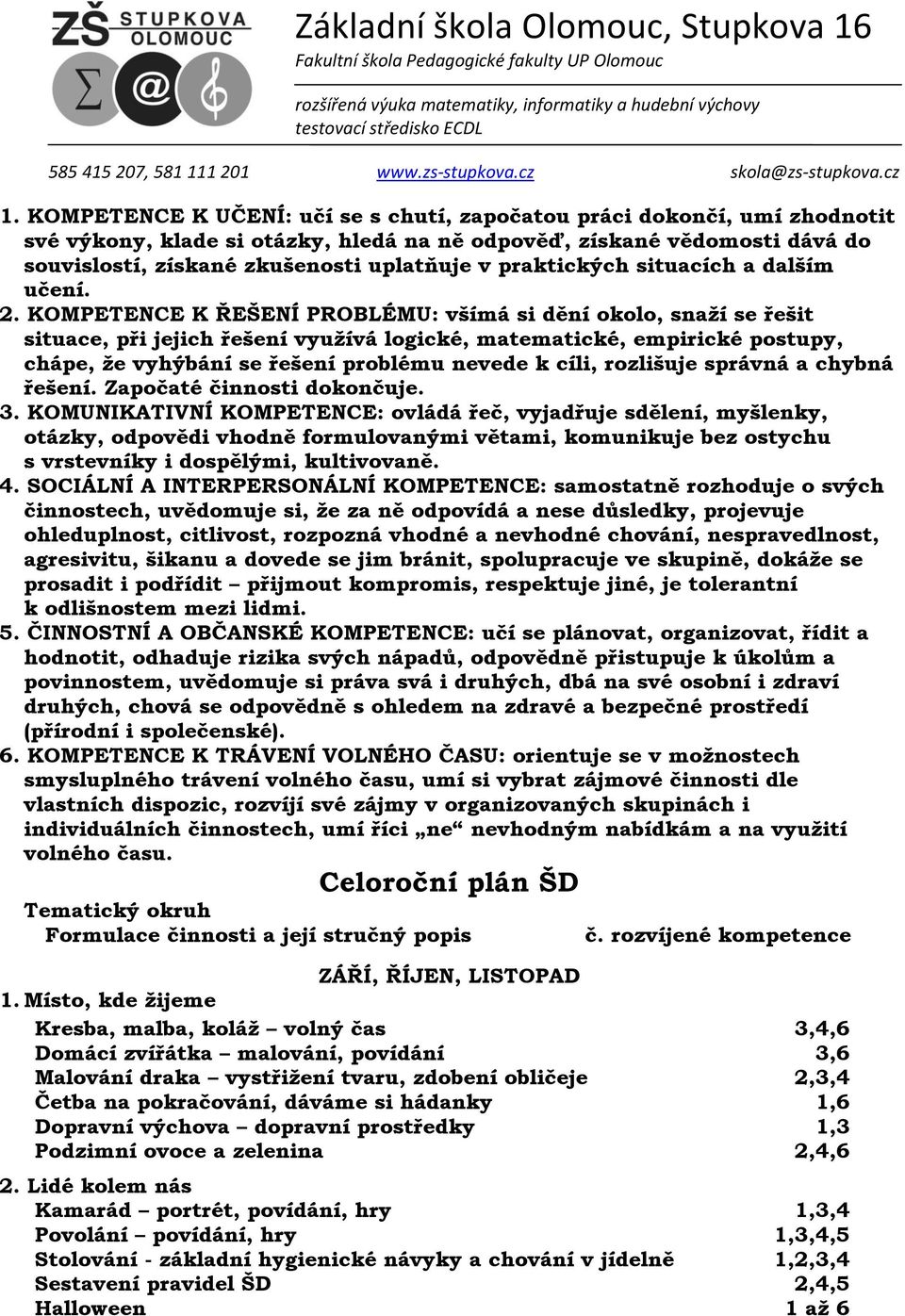 KOMPETENCE K ŘEŠENÍ PROBLÉMU: všímá si dění okolo, snaží se řešit situace, při jejich řešení využívá logické, matematické, empirické postupy, chápe, že vyhýbání se řešení problému nevede k cíli,