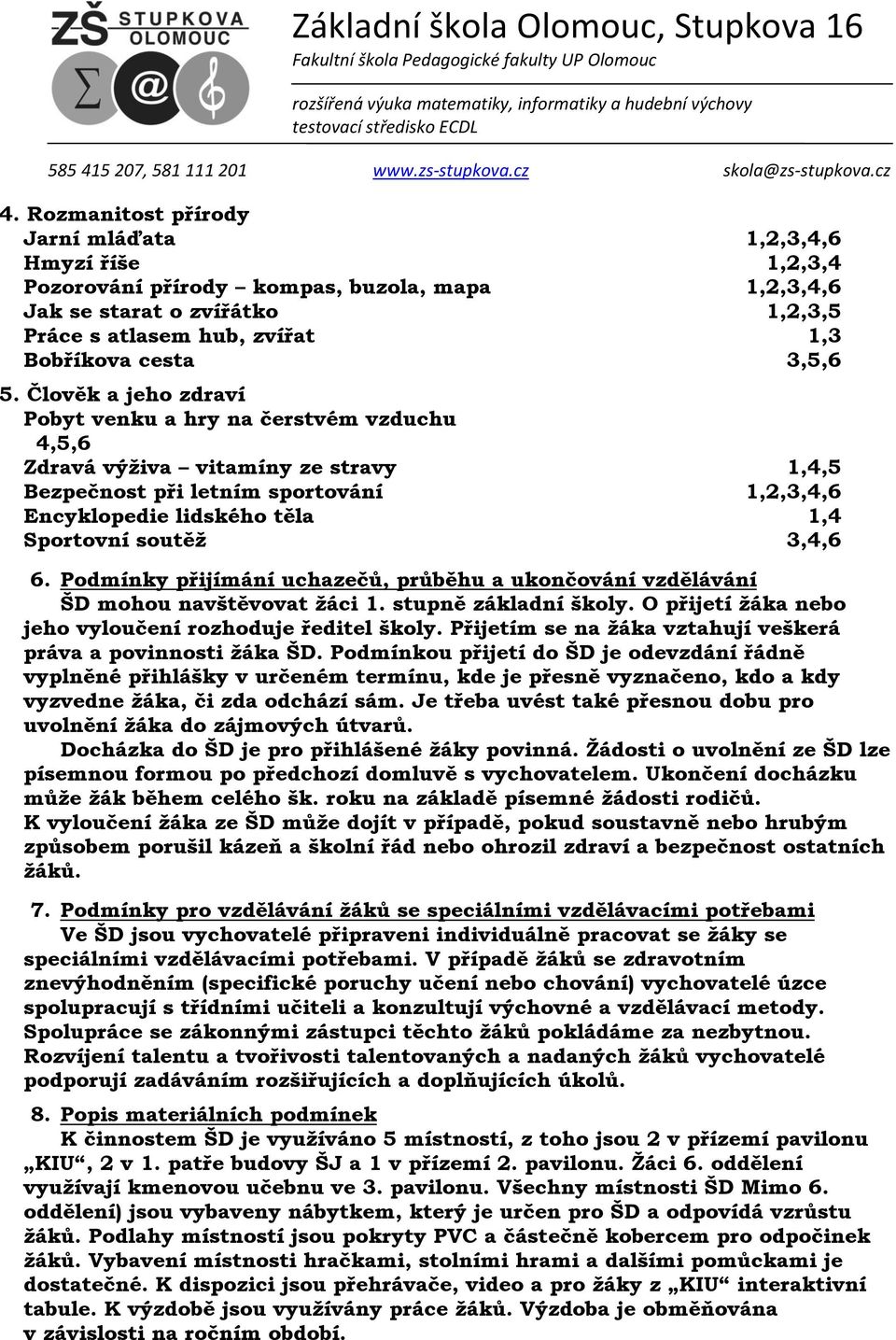 Člověk a jeho zdraví Pobyt venku a hry na čerstvém vzduchu 4,5,6 Zdravá výživa vitamíny ze stravy 1,4,5 Bezpečnost při letním sportování 1,2,3,4,6 Encyklopedie lidského těla 1,4 Sportovní soutěž