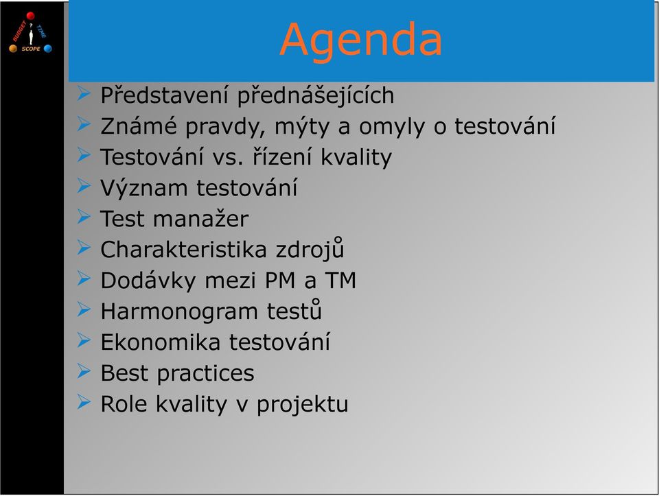 řízení kvality Význam testování Test manažer Charakteristika