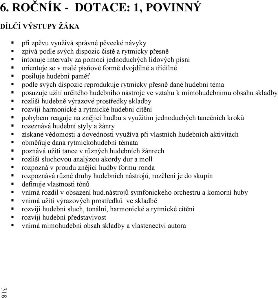 orientuje se v malé písňové formě dvojdílné a třídílné posiluje hudební paměť podle svých dispozic reprodukuje rytmicky přesně dané hudební téma posuzuje užití určitého hudebního nástroje ve vztahu k