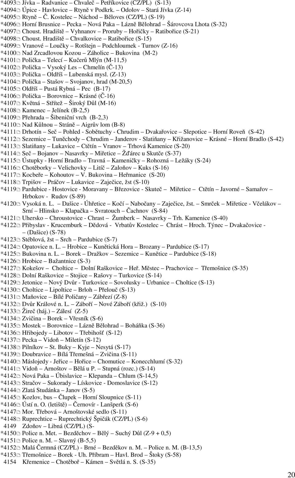 Hradiště Chvalkovice Ratibořice (S-15) *4099 Vranové Loučky Rotštejn Podchloumek - Turnov (Z-16) *4100 Nad Zrcadlovou Kozou Záholice Bukovina (M-2) *4101 Polička Telecí Kučerů Mlýn (M-11,5) *4102