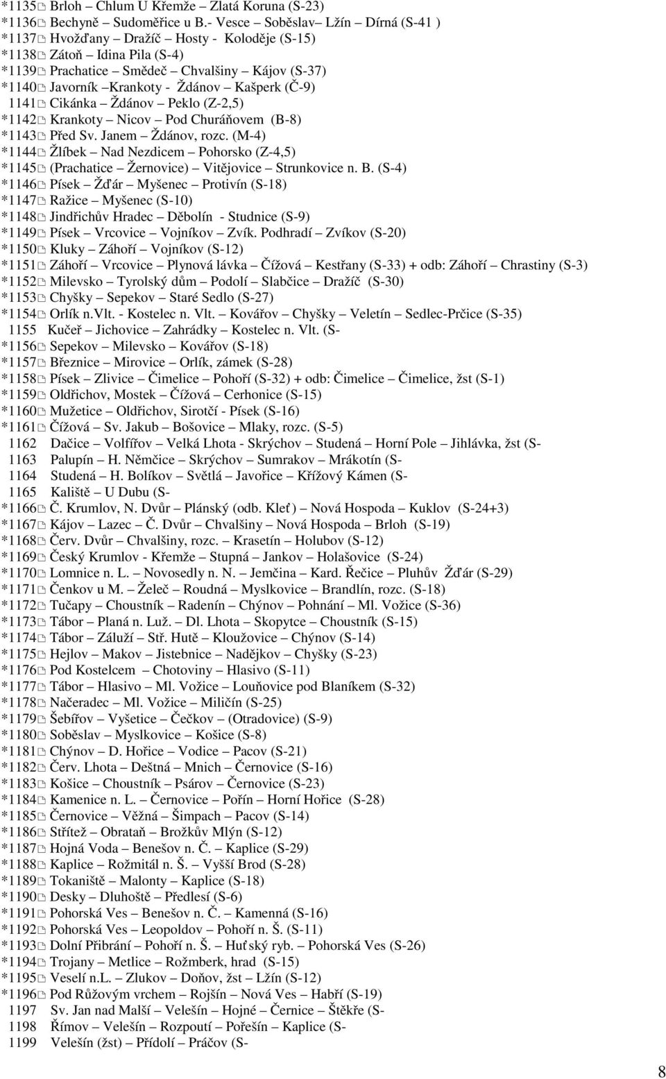 (Č-9) 1141 Cikánka Ždánov Peklo (Z-2,5) *1142 Krankoty Nicov Pod Churáňovem (B-8) *1143 Před Sv. Janem Ždánov, rozc.