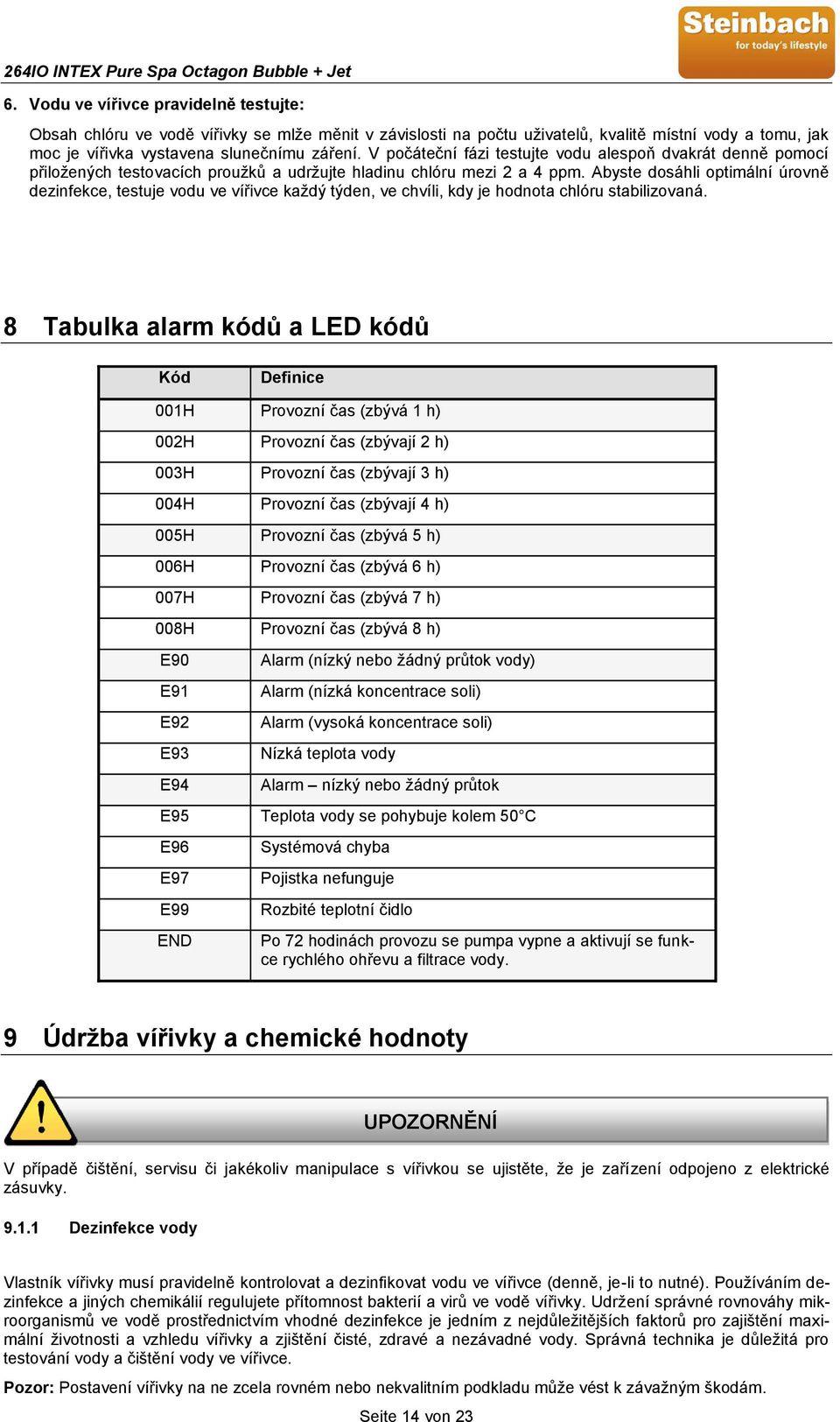 Abyste dosáhli optimální úrovně dezinfekce, testuje vodu ve vířivce každý týden, ve chvíli, kdy je hodnota chlóru stabilizovaná.