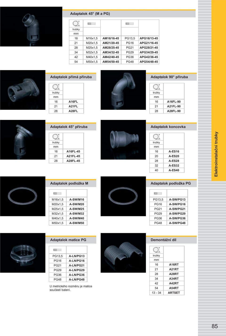Adaptalok koncovka 16 A16FL-45 21 A21FL-45 28 A28FL-45 16 A-ES16 20 A-ES20 28 A-ES28 32 A-ES32 40 A-ES40 Elektroinstalační Adaptalok podložka M Adaptalok podložka PG M16x1,5 A-SW/M16 PG13,5 A-SW/PG13