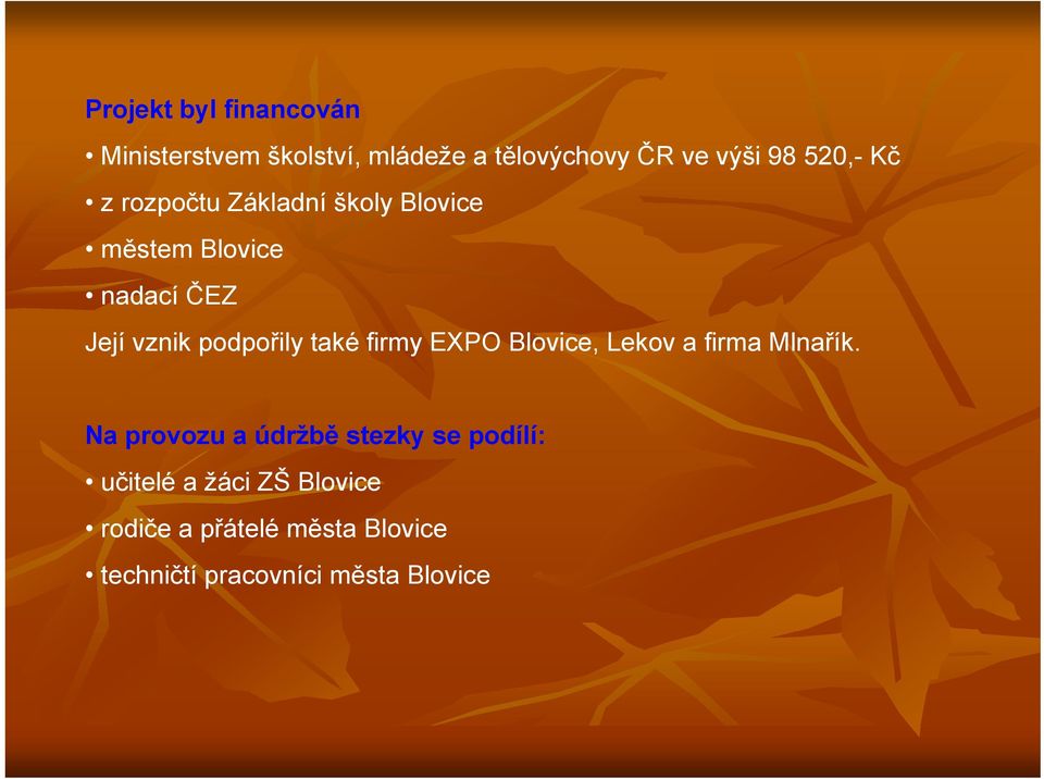 podpořily také firmy EXPO Blovice, Lekov a firma Mlnařík.