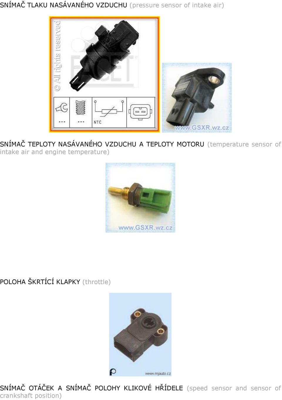 air and engine temperature) POLOHA ŠKRTÍCÍ KLAPKY (throttle) SNÍMAČ OTÁČEK