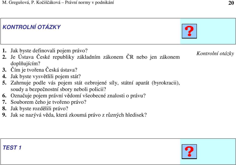 Zahrnuje podle vás pojem stát ozbrojené síly, státní aparát (byrokracii), soudy a bezpečnostní sbory neboli policii? 6.