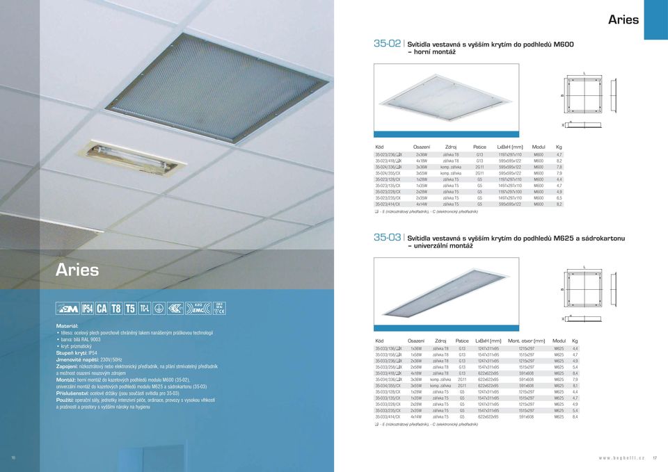 zářivka 2G11 595x595x122 M600 7,9 35-023/128/CX 1x28W zářivka T5 G5 1197x297x110 M600 4,4 35-023/135/CX 1x35W zářivka T5 G5 1497x297x110 M600 4,7 35-023/228/CX 2x28W zářivka T5 G5 1197x297x100 M600