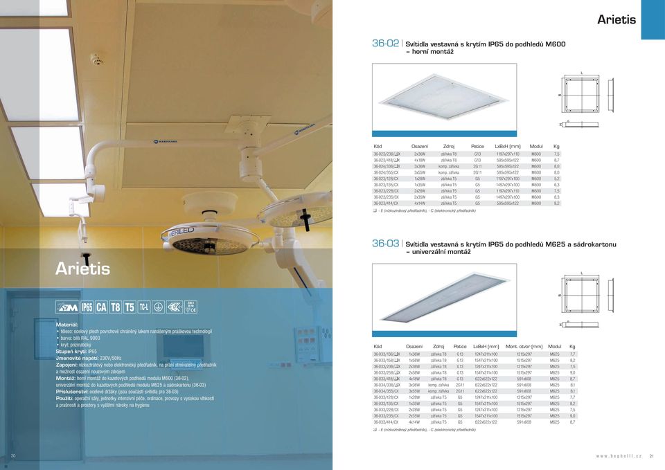 zářivka 2G11 595x595x122 M600 8,0 36-023/128/CX 1x28W zářivka T5 G5 1197x297x100 M600 5,2 36-023/135/CX 1x35W zářivka T5 G5 1497x297x100 M600 6,3 36-023/228/CX 2x28W zářivka T5 G5 1197x297x110 M600