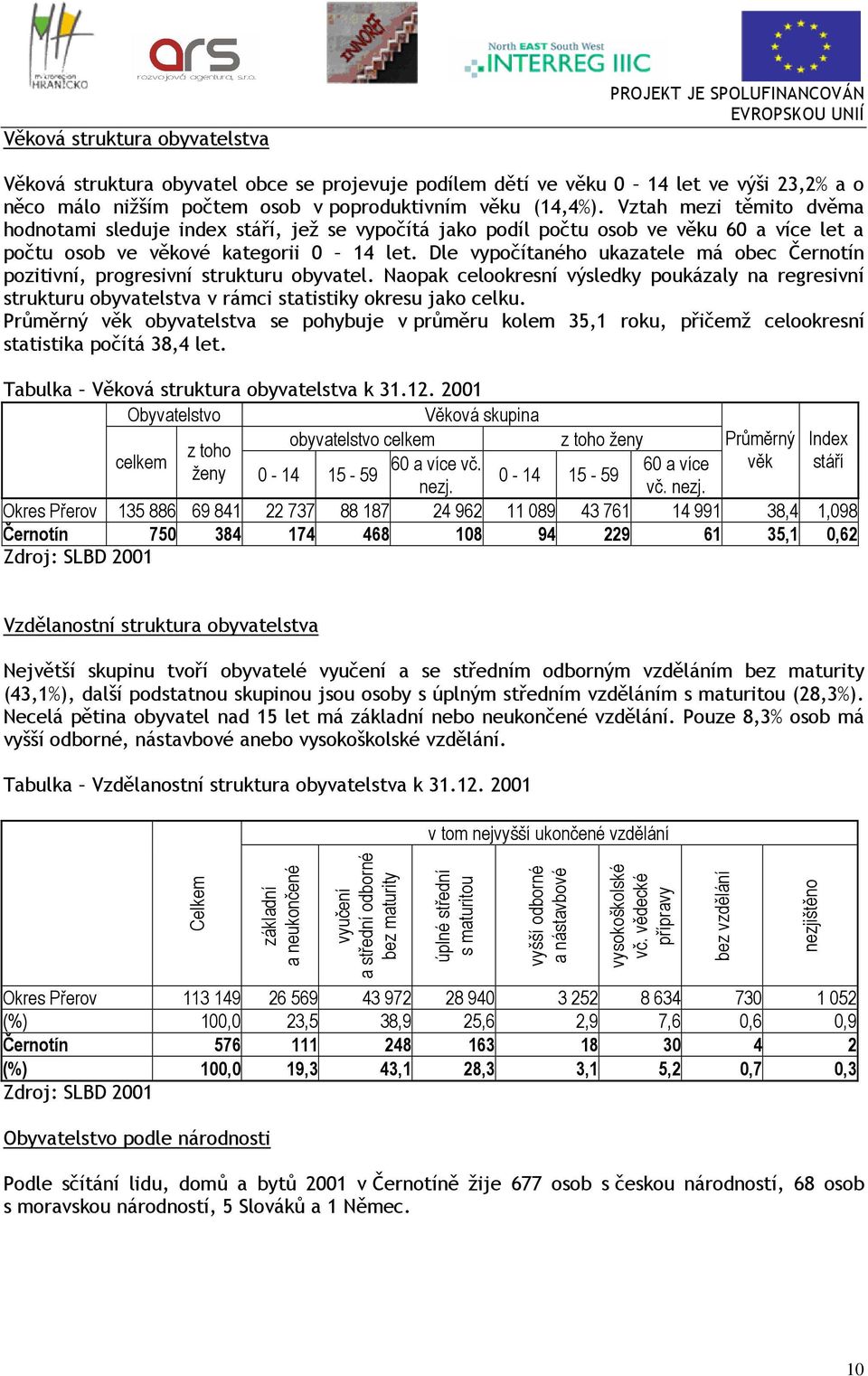 Dle vypočítaného ukazatele má obec Černotín pozitivní, progresivní strukturu obyvatel. Naopak celookresní výsledky poukázaly na regresivní strukturu obyvatelstva v rámci statistiky okresu jako celku.