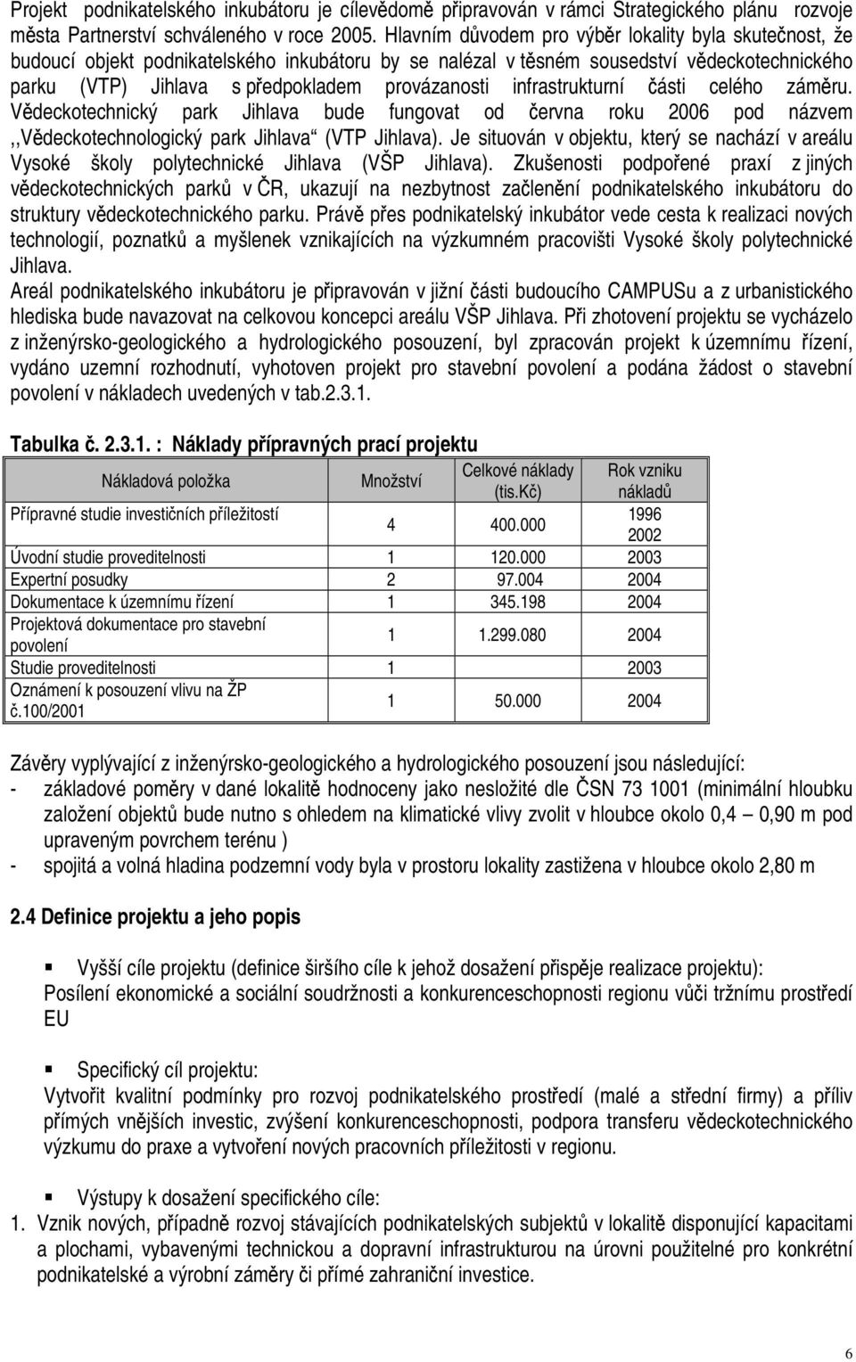 infrastrukturní části celého záměru. Vědeckotechnický park Jihlava bude fungovat od června roku 2006 pod názvem,,vědeckotechnologický park Jihlava (VTP Jihlava).