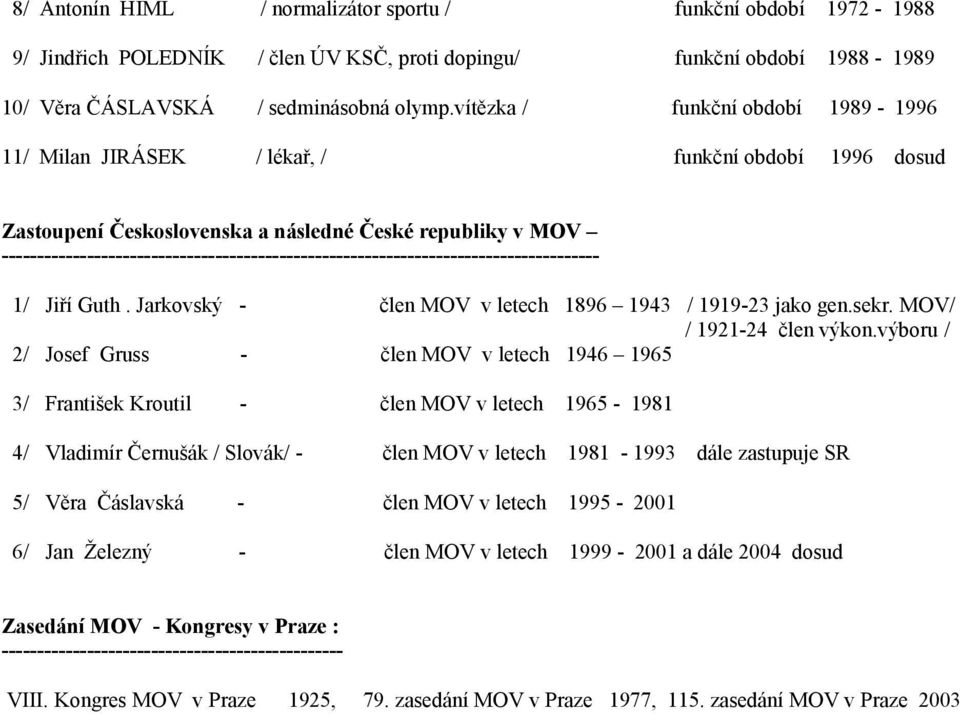 ------------------------------------------------------------------------------------ 1/ Jiří Guth. Jarkovský - člen MOV v letech 1896 1943 / 1919-23 jako gen.sekr. MOV/ / 1921-24 člen výkon.
