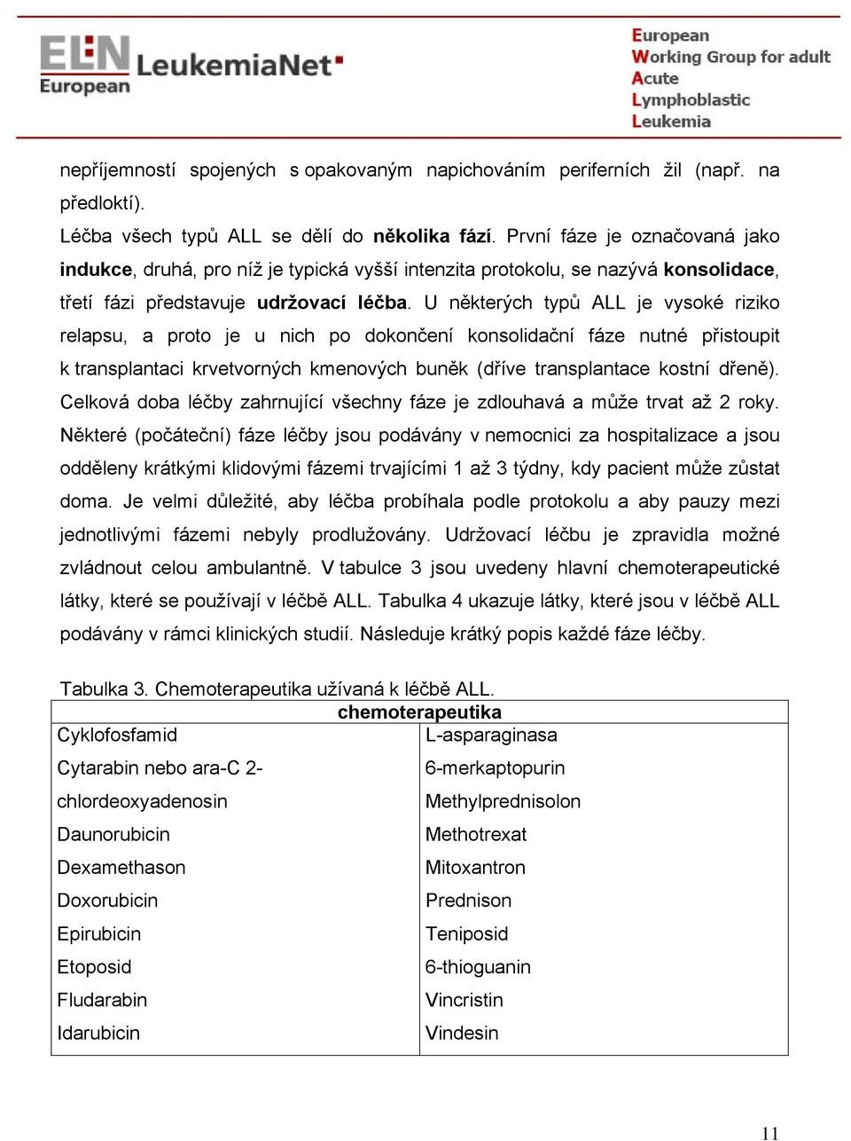 U některých typů ALL je vysoké riziko relapsu, a proto je u nich po dokončení konsolidační fáze nutné přistoupit k transplantaci krvetvorných kmenových buněk (dříve transplantace kostní dřeně).