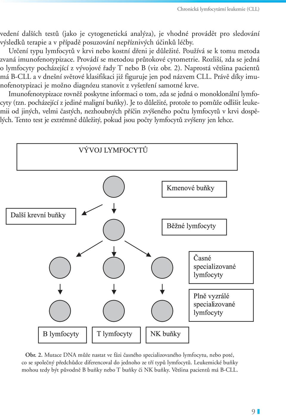 Rozliší, zda se jedná o lymfocyty pocházející z vývojové řady T nebo B (viz obr. 2). Naprostá většina pacientů má B CLL avdnešní světové klasifikaci již figuruje jen pod názvem CLL.