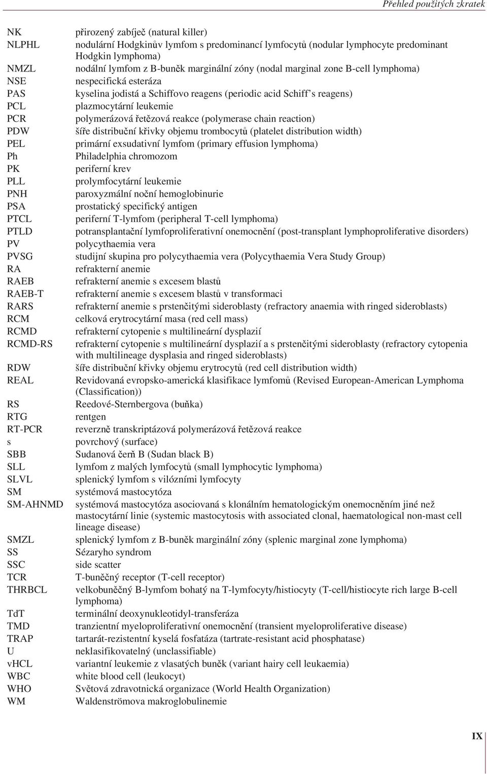 polymerázová řetězová reakce (polymerase chain reaction) PDW šíře distribuční křivky objemu trombocytů (platelet distribution width) PEL primární exsudativní lymfom (primary effusion lymphoma) Ph