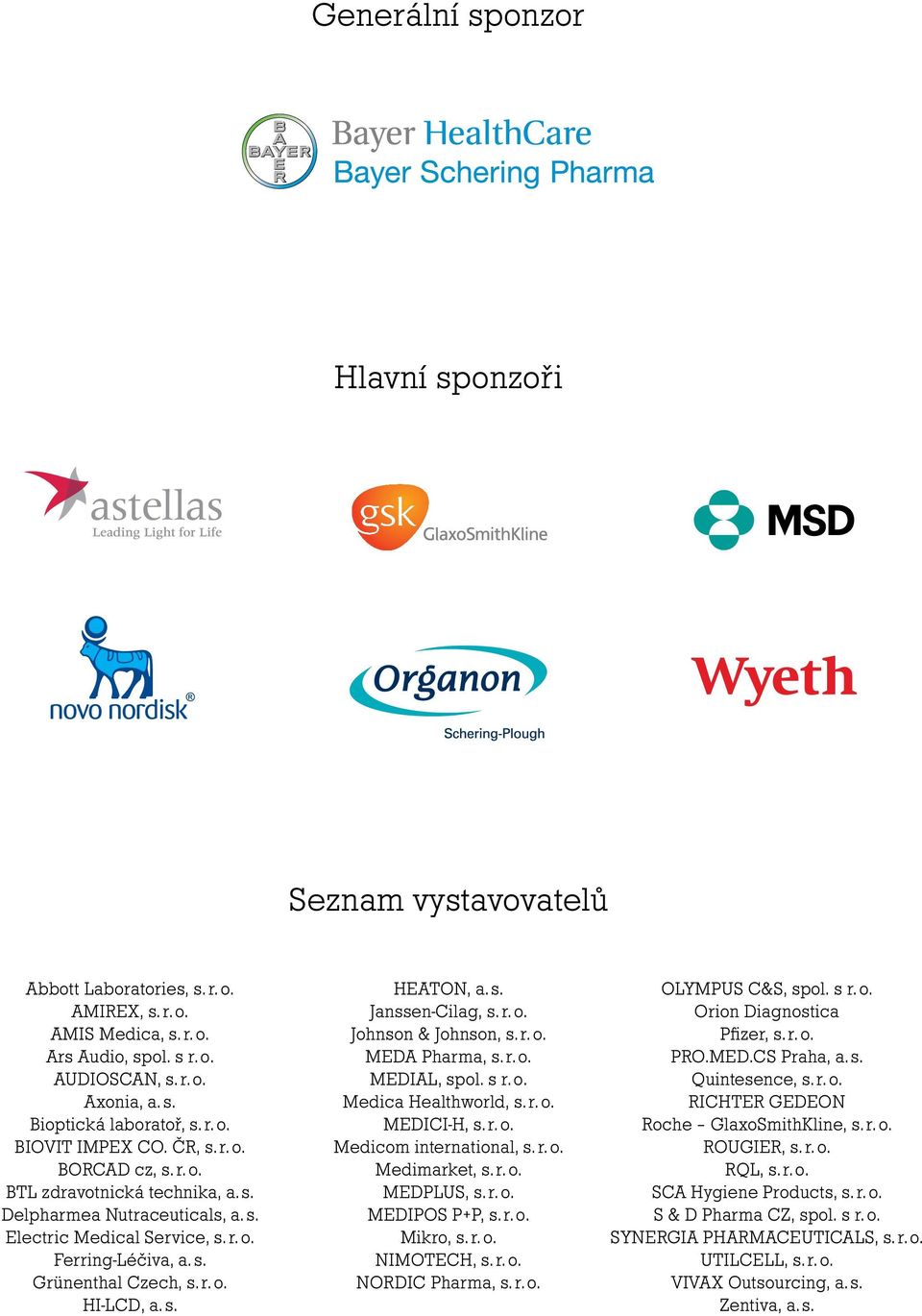 r. o. HI-LCD, a. s. HEATON, a. s. Janssen-Cilag, s. r. o. Johnson & Johnson, s. r. o. MEDA Pharma, s. r. o. MEDIAL, spol. s r. o. Medica Healthworld, s. r. o. MEDICI-H, s. r. o. Medicom international, s.