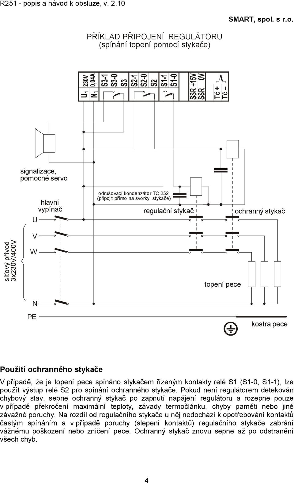 S2 pro spínání ochranného stykače.