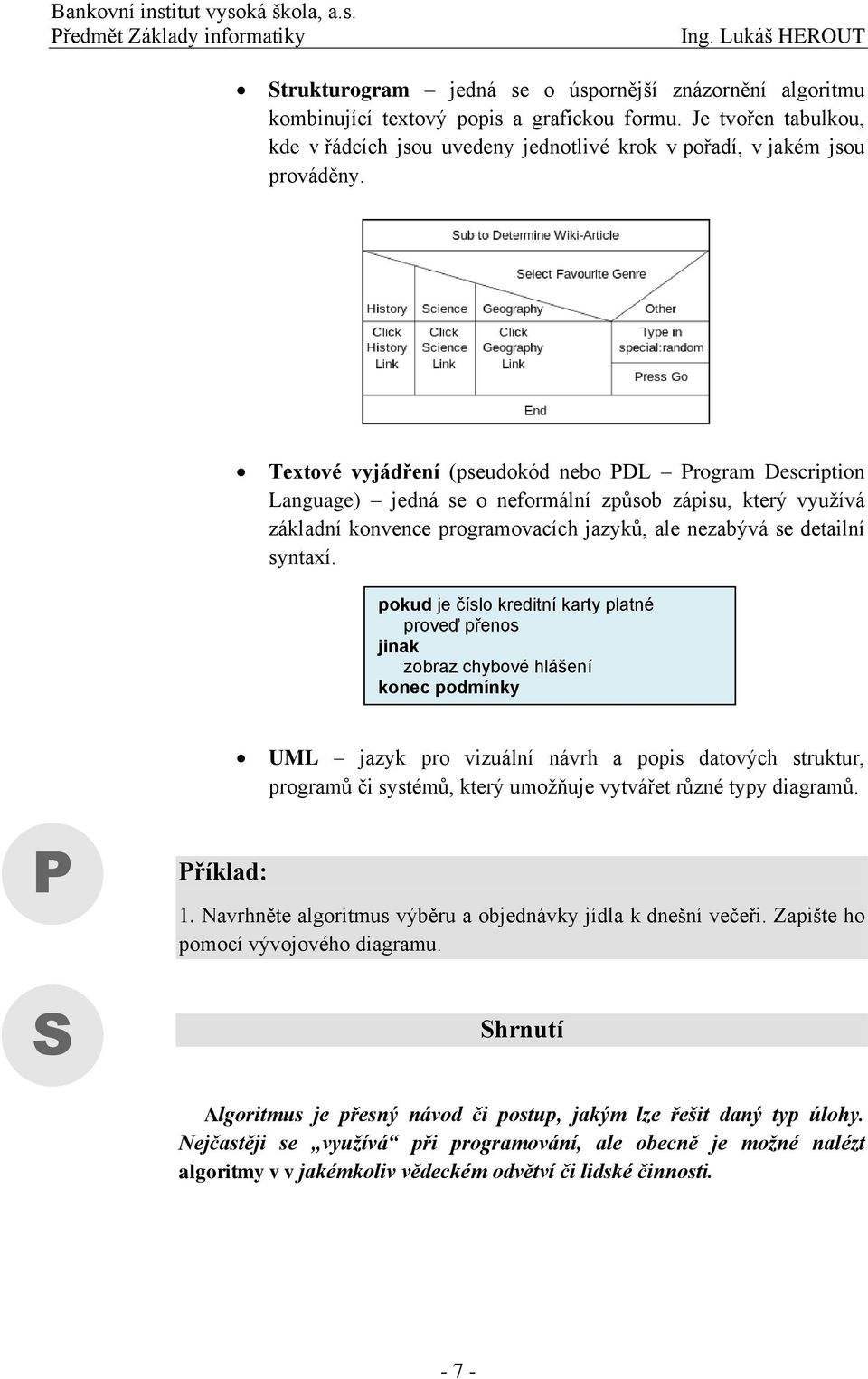 pokud je číslo kreditní karty platné proveď přenos jinak zobraz chybové hlášení konec podmínky UML jazyk pro vizuální návrh a popis datových struktur, programů či systémů, který umožňuje vytvářet